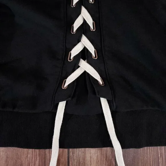 *READ* DBYDGNAK Unisex Size Large Black Back Lace Up Sweatshirt - Picture 12 of 16